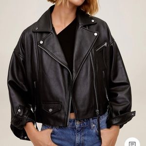 Mango Cropped Leather Jacket